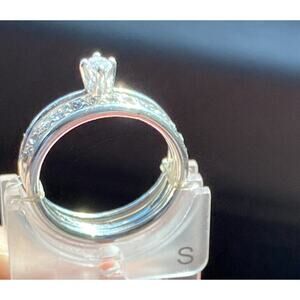 Silver Tone Stackable Rings Crystals Band New On Card Solitaire Bands